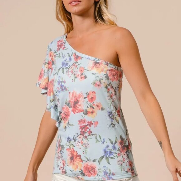 ✨NWT BiBi Floral Printed Jersey Knit Ruffle Sleeve Top - Picture 9 of 10